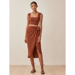 REFORMATION Rika Knit Two Piece, Chesnut, size M